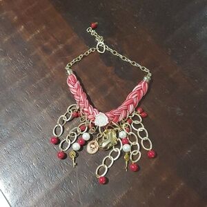 Artistic Multicolor Necklace with Gold Accents Heart And Skull Face
